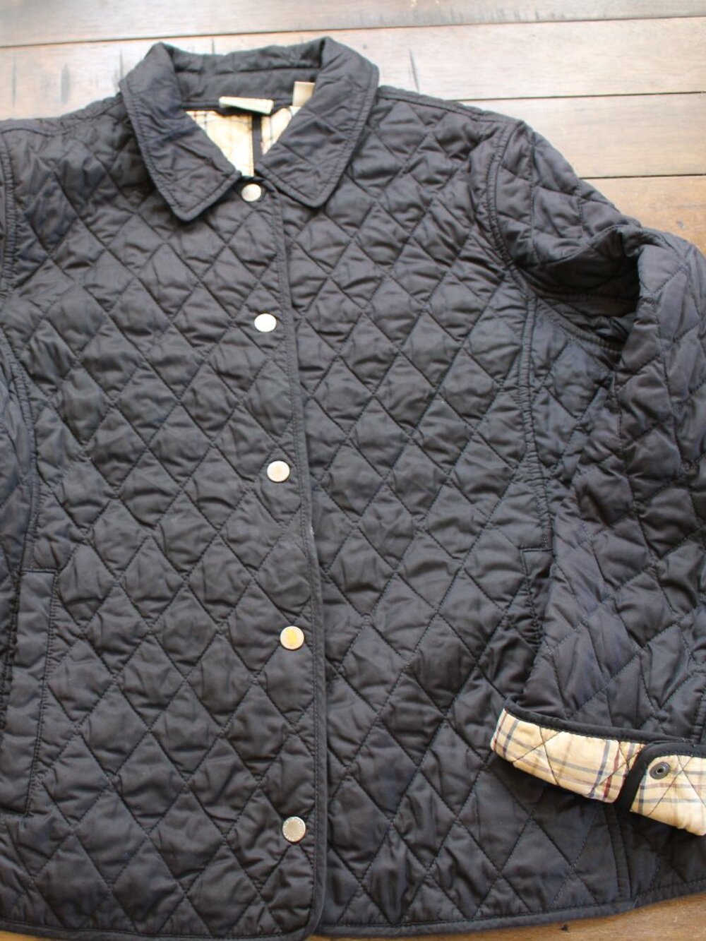 LL Bean Vtg Barn Jacket Black Womens Large Plaid Lining